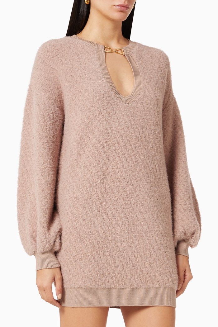 

Boxy Mini Dress in Angora-effect Wool, Pink