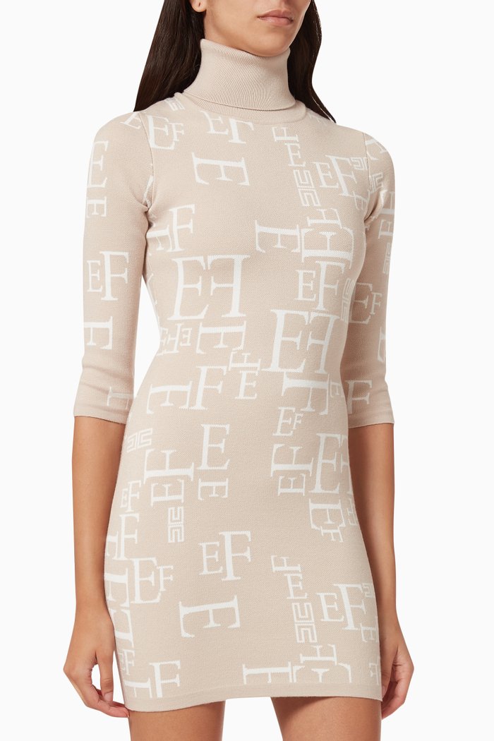 

Mini Dress in Logo Lettering Jacquard Knit, White
