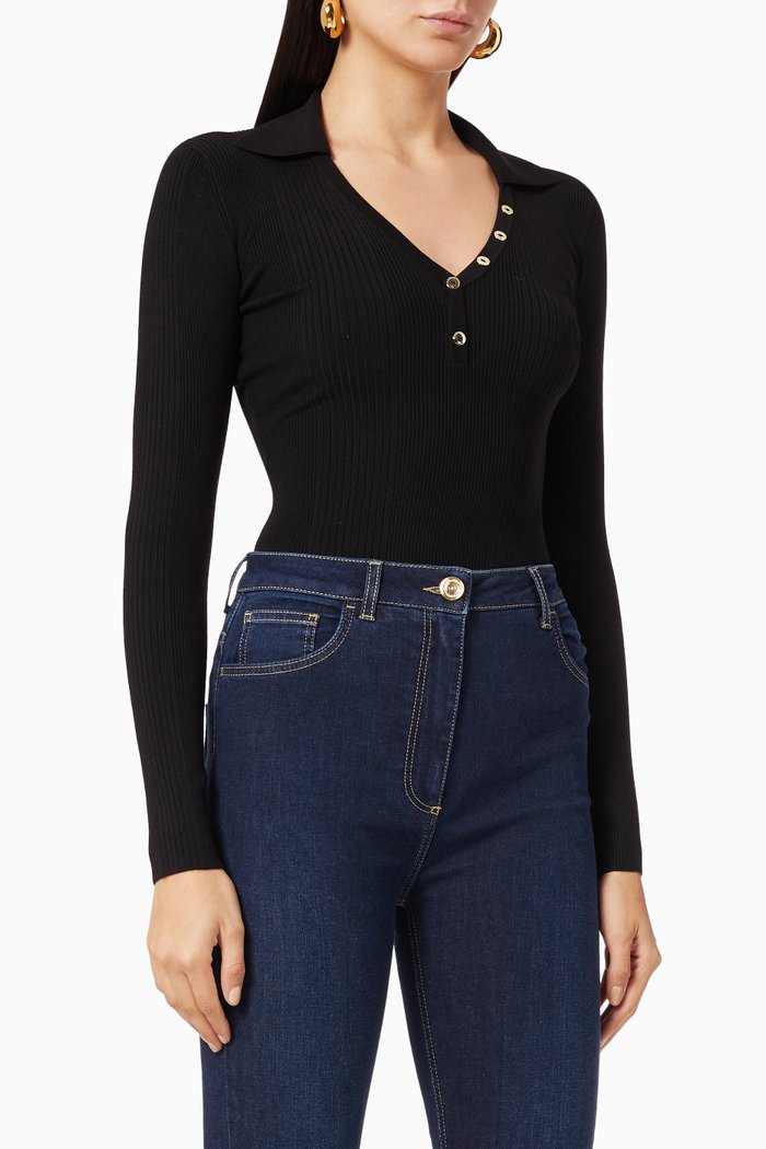 

Bodysuit in Lyocell Silk Narrow-rib Knit, Black