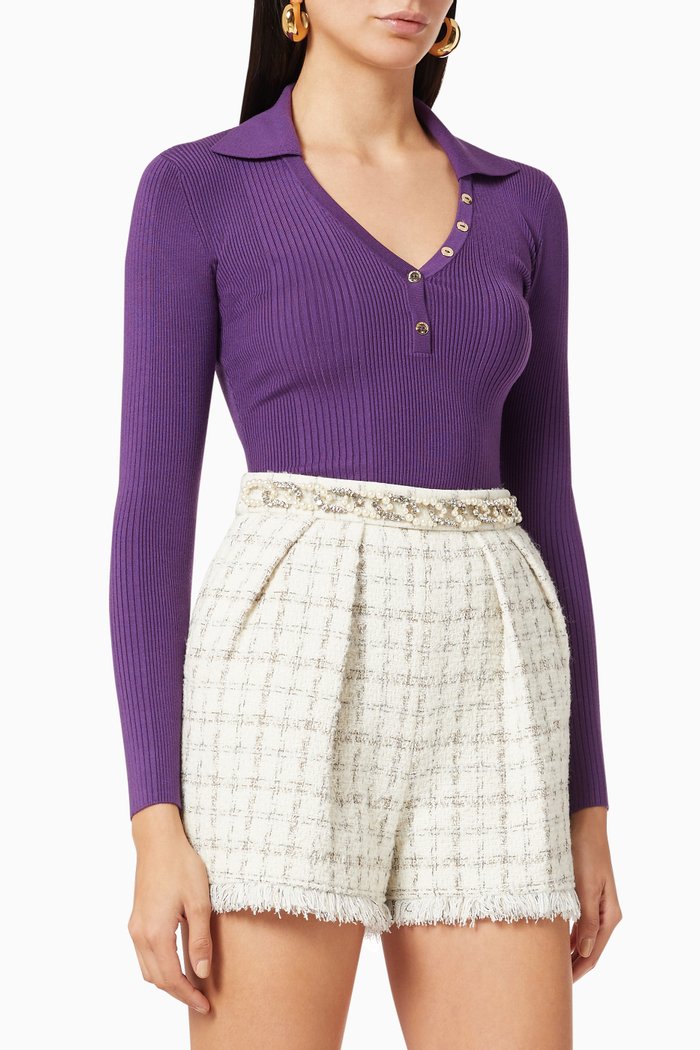 

Bodysuit in Lyocell Silk Narrow-rib Knit, Purple