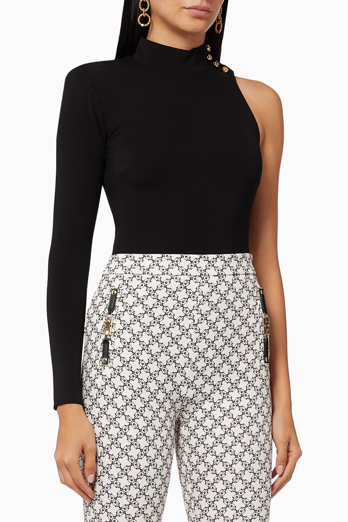 

Asymmetric Bodysuit in Viscose Jersey, Black
