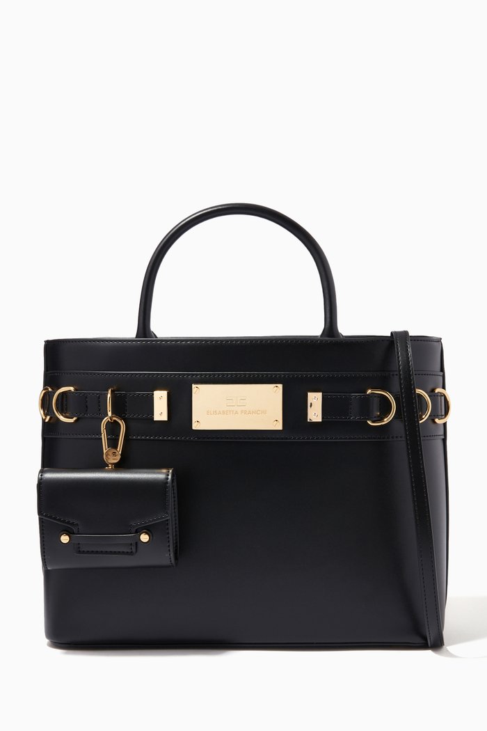 

Logo Plaque Shopper in Faux Leather, Black