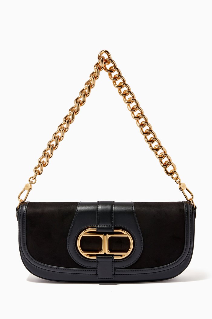 Shoulder Bag in Faux Leather & Suede, Black