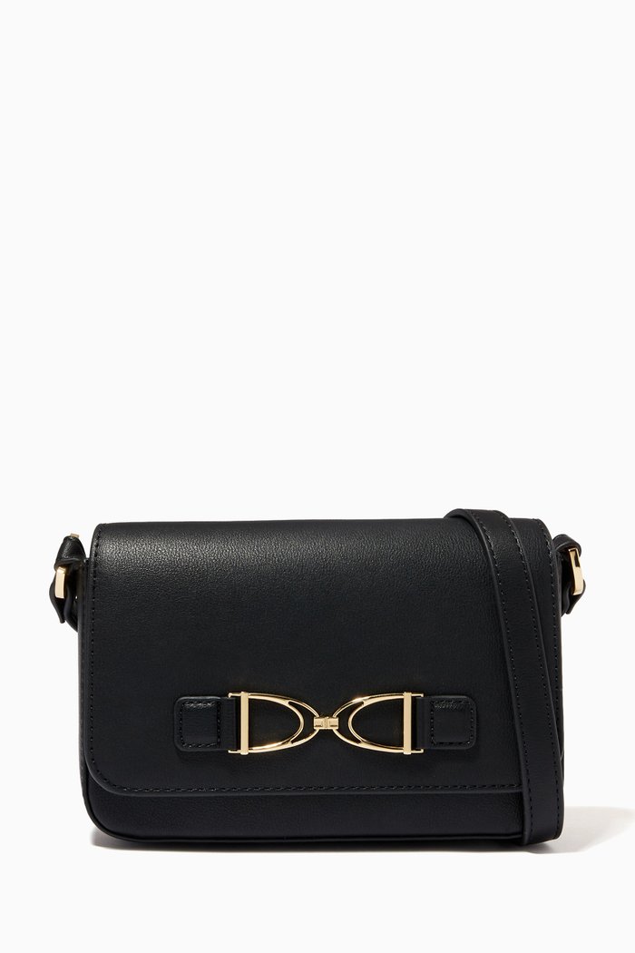 

Horsebit Small Shoulder Bag in Faux Leather, Black