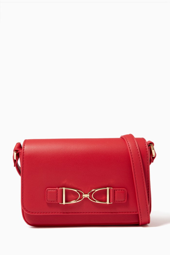 Horsebit Small Shoulder Bag in Faux Leather, Red