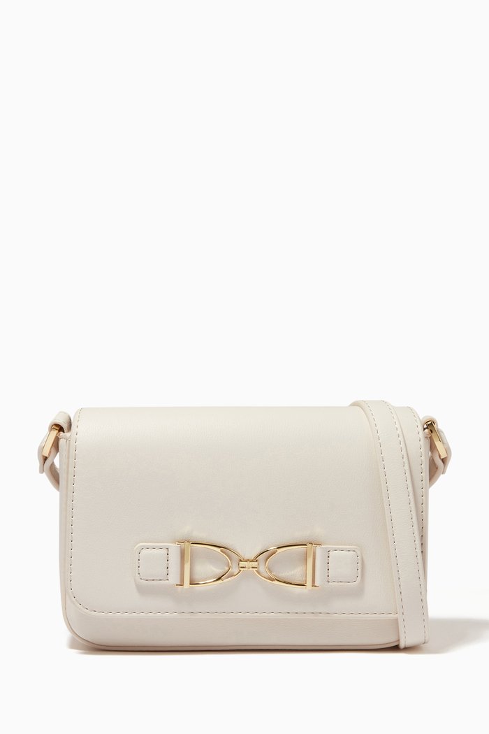

Horsebit Small Shoulder Bag in Faux Leather, White