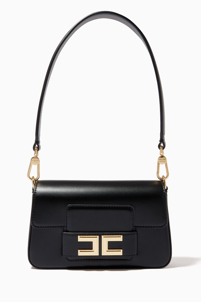 

Classic Logo Small Baguette Bag in Faux Leather, Black