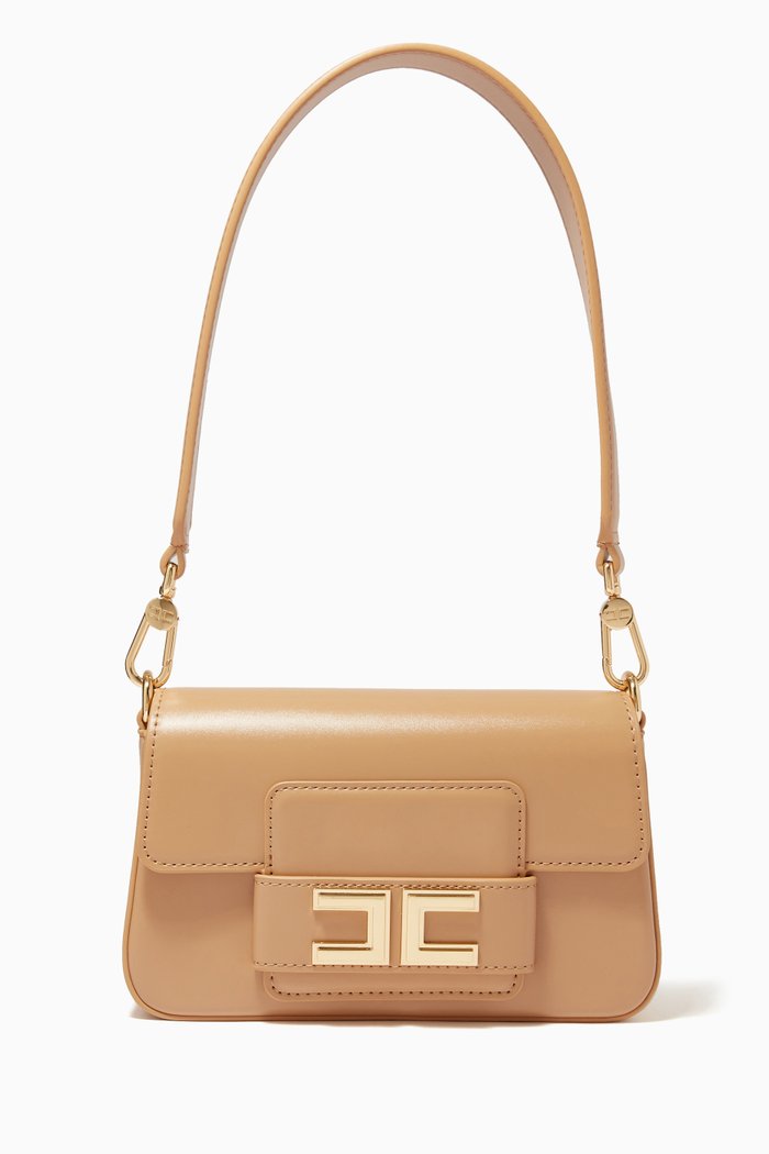 

Classic Logo Small Baguette Bag in Faux Leather, Brown