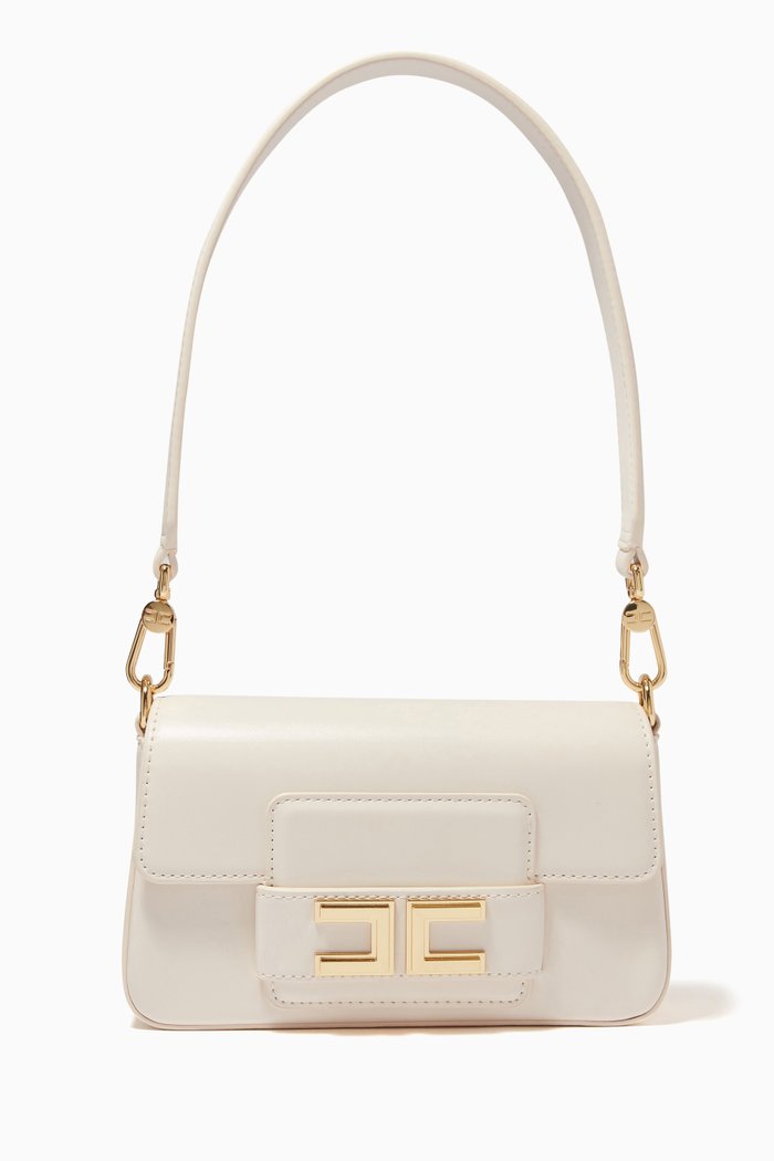 Classic Logo Small Baguette Bag in Faux Leather, White