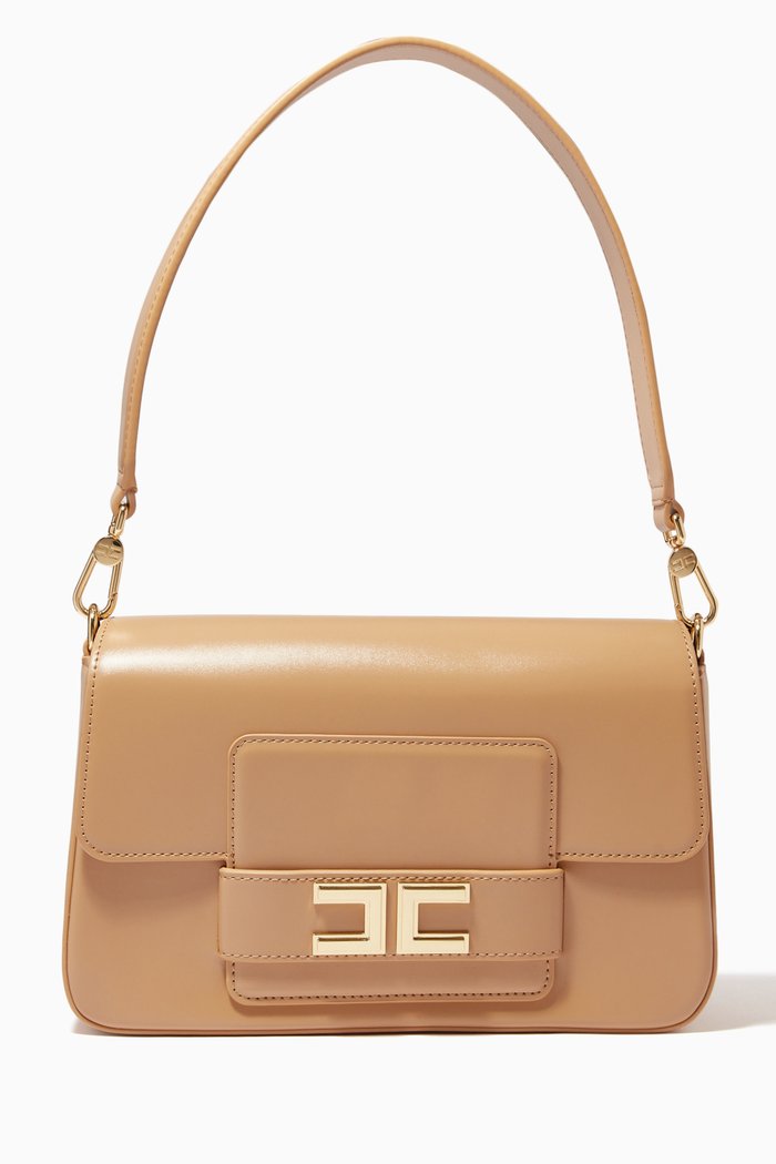 

Classic Logo Medium Baguette Bag in Faux Leather, Brown
