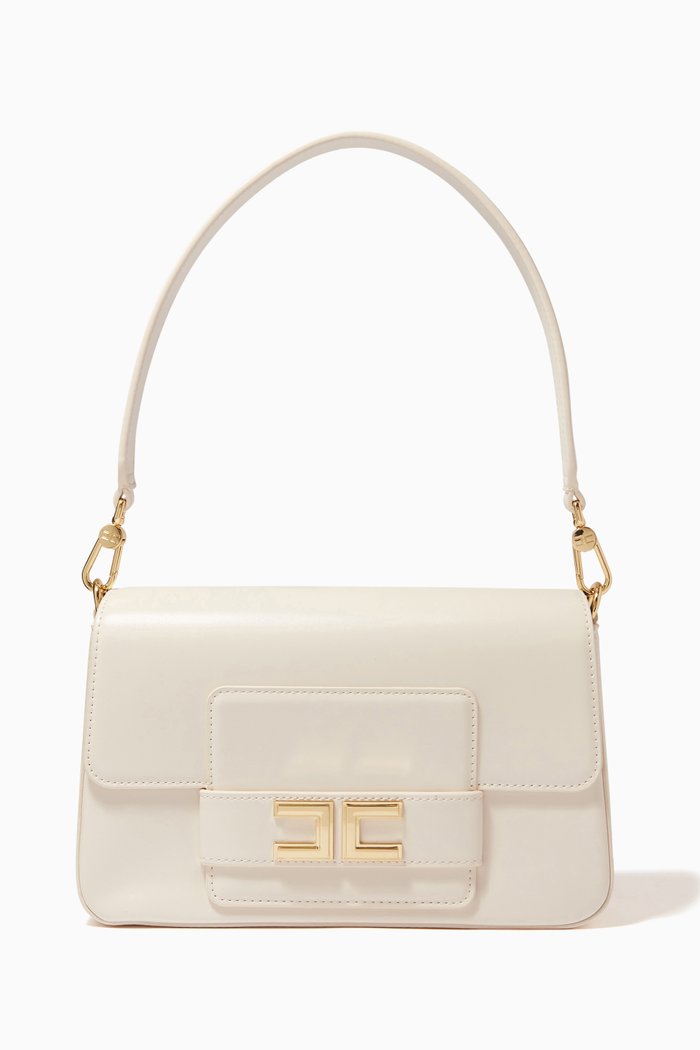 

Classic Logo Medium Baguette Bag in Faux Leather, White