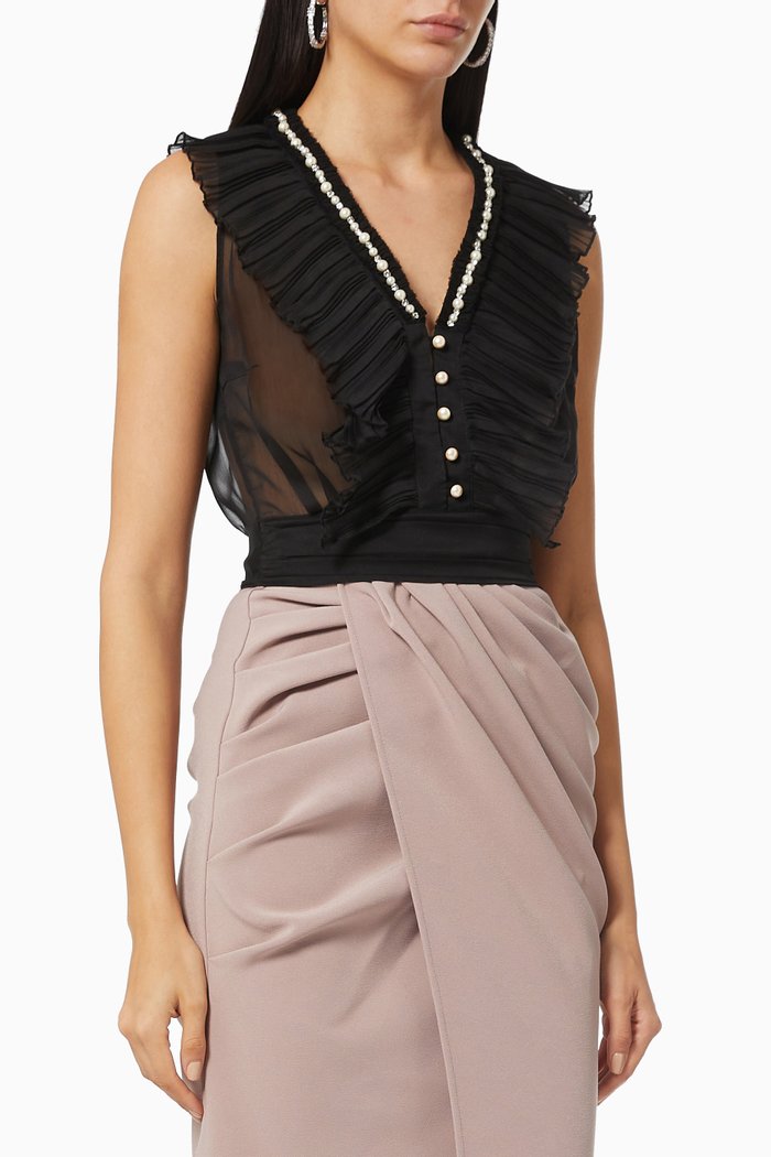 

Pleated Ruffle Top in Organza Voile, Black
