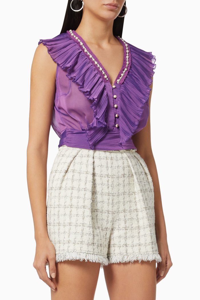 

Pleated Ruffle Top in Organza Voile, Purple
