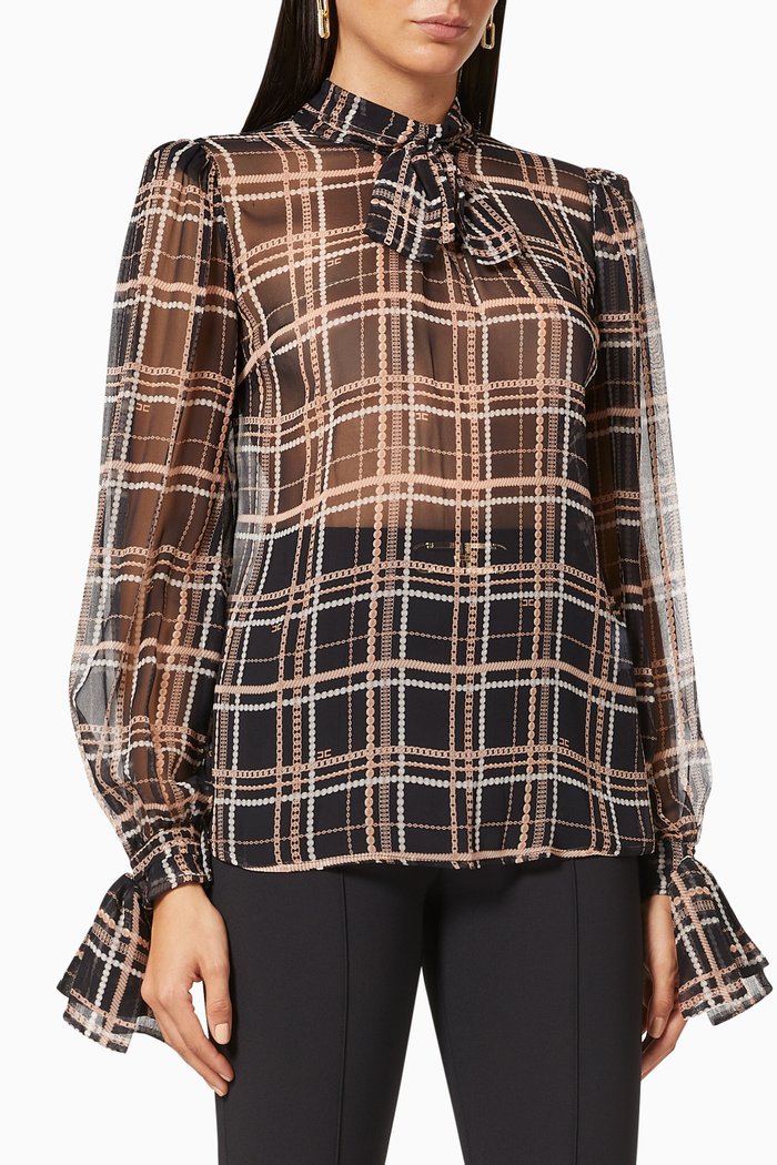 

Blouse in Chain Check Gauze, Black