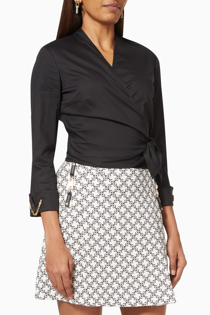 

Wrap Shirt in Stretch Fabric, Black