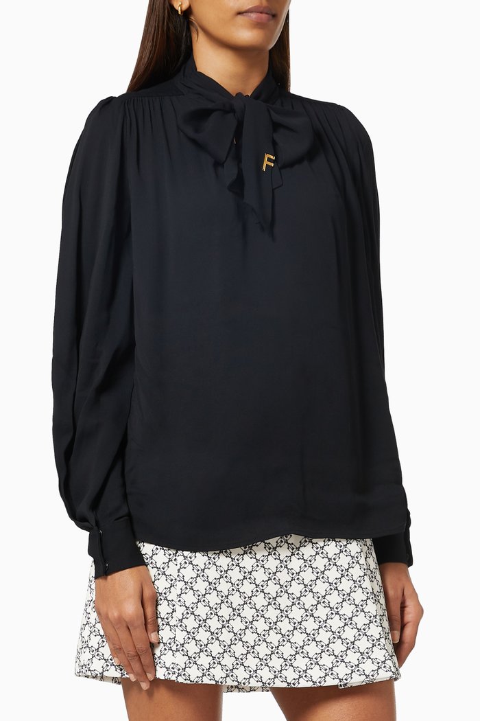 Tie Blouse in Viscose, Black