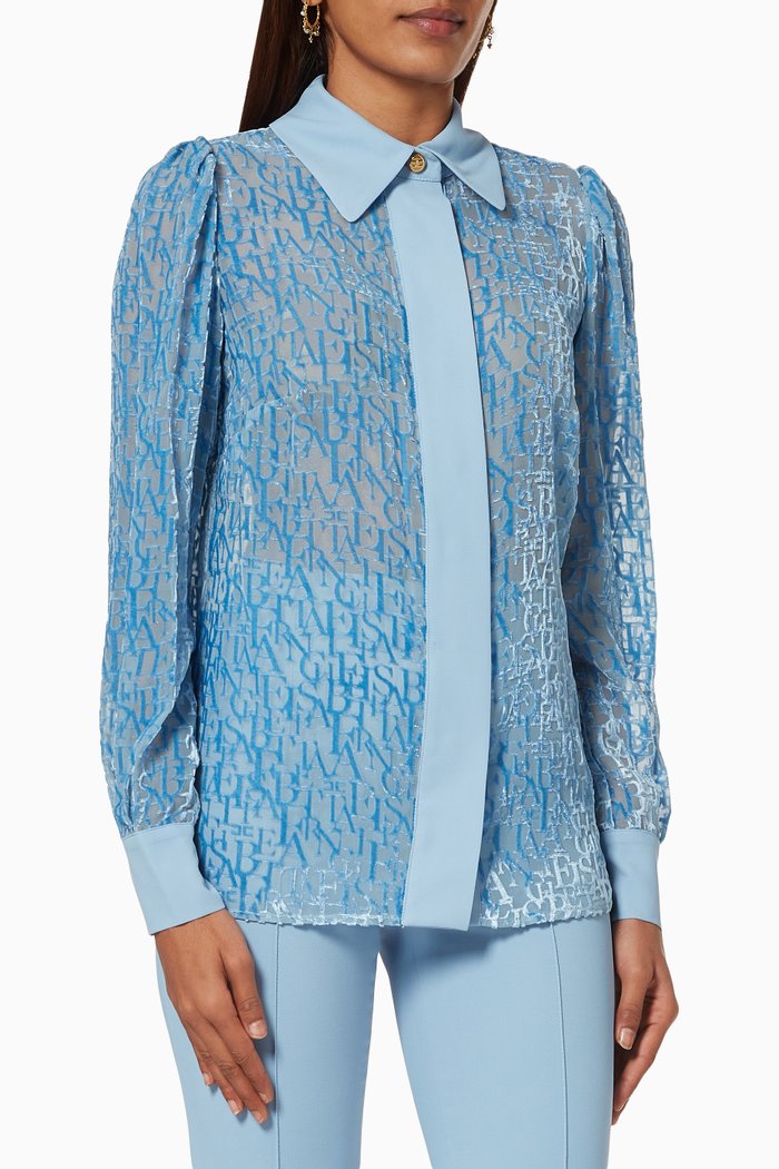 

Blouse in Logo Lettering Devoré, Blue