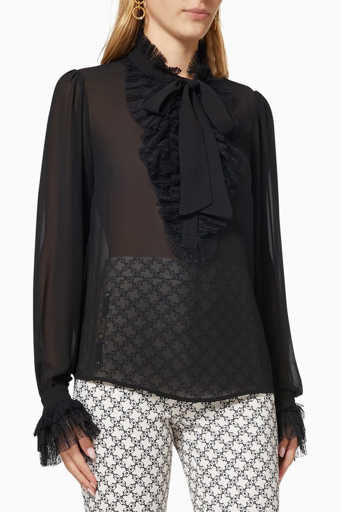 

Tie-neck Blouse in Georgette, Black