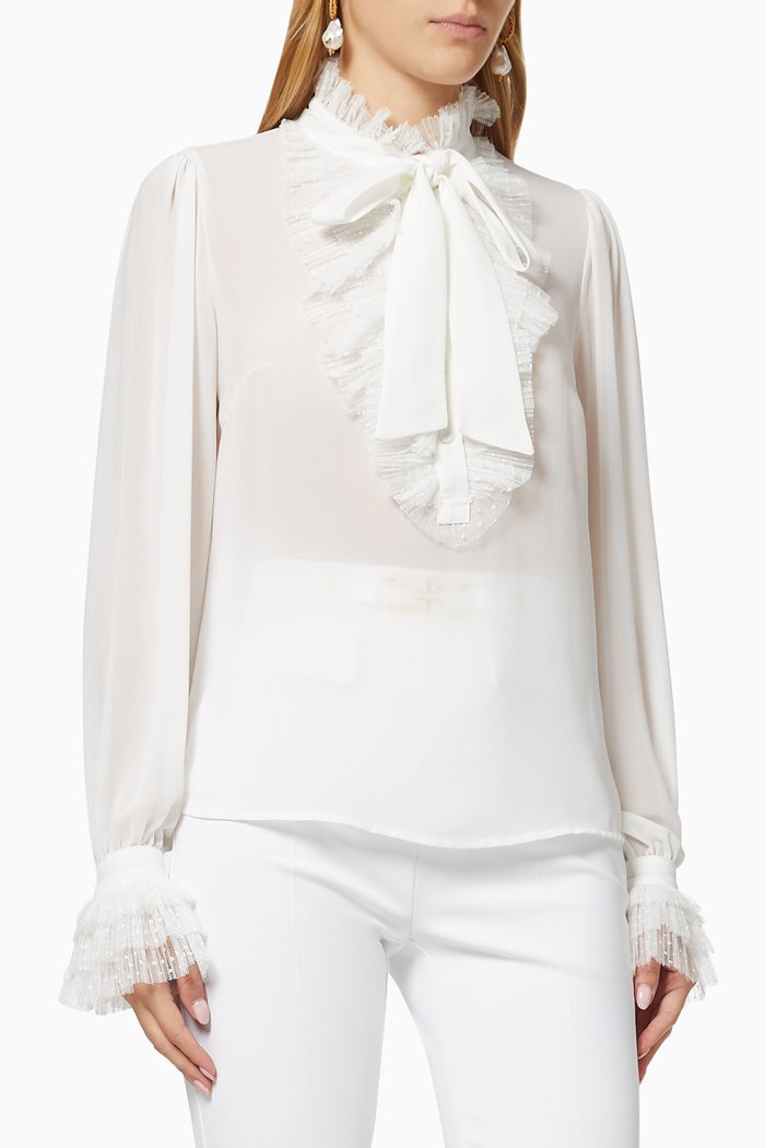 

Tie-neck Blouse in Georgette, White