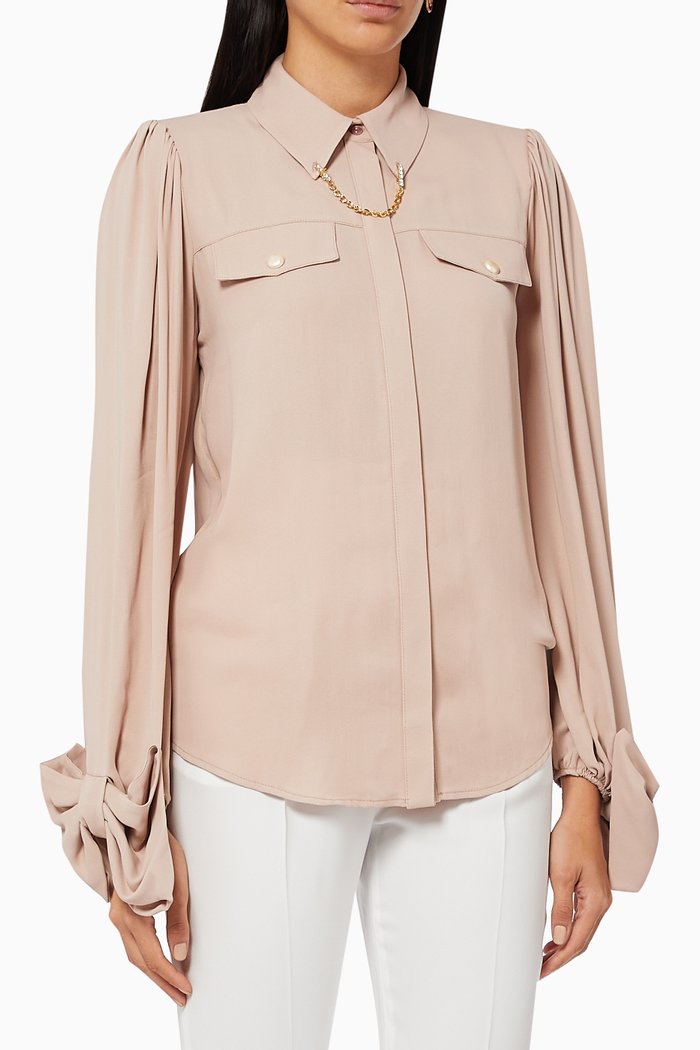 

Bow & Charm Blouse in Viscose Georgette, Pink