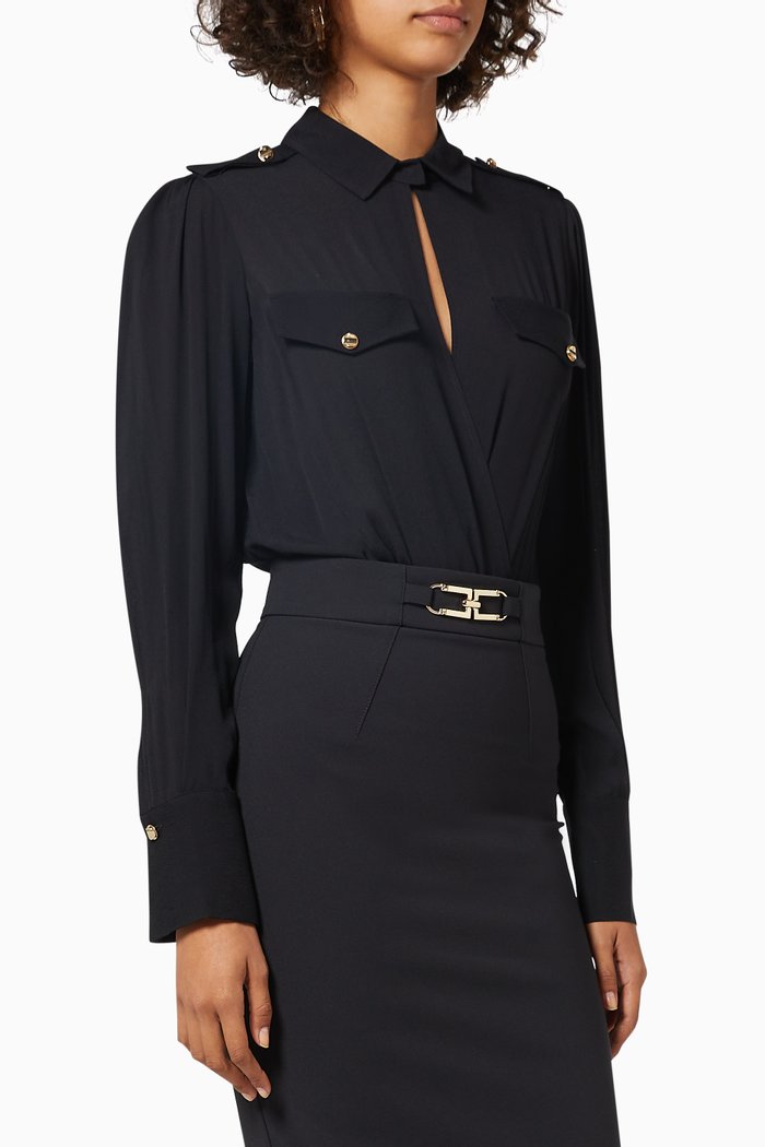

Crossover Bodysuit in Viscose, Black