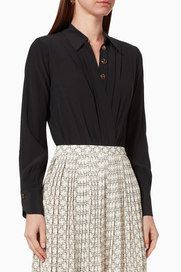

Crossover Bodysuit in Silk Crepe, Black