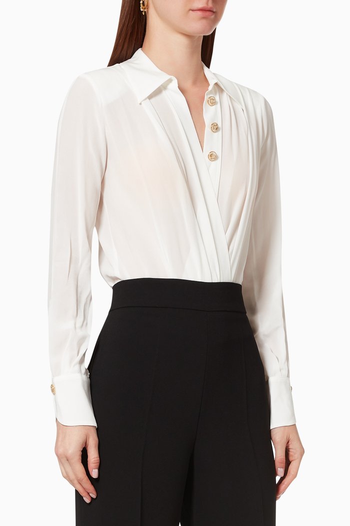 

Crossover Bodysuit in Silk Crepe, White