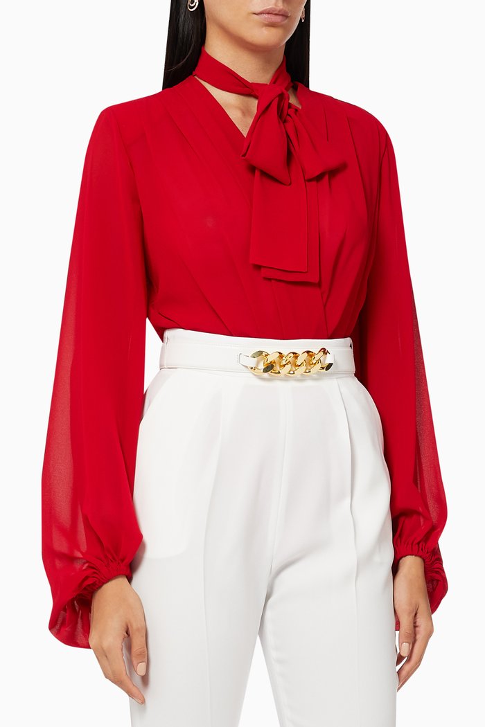 

Crossover Bodysuit in Georgette, Red