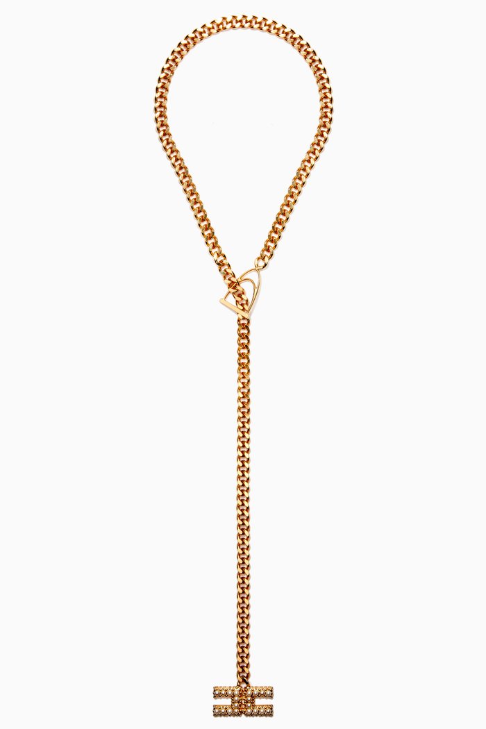 

Chain Necklace with Pearl Logo Charm, Gold