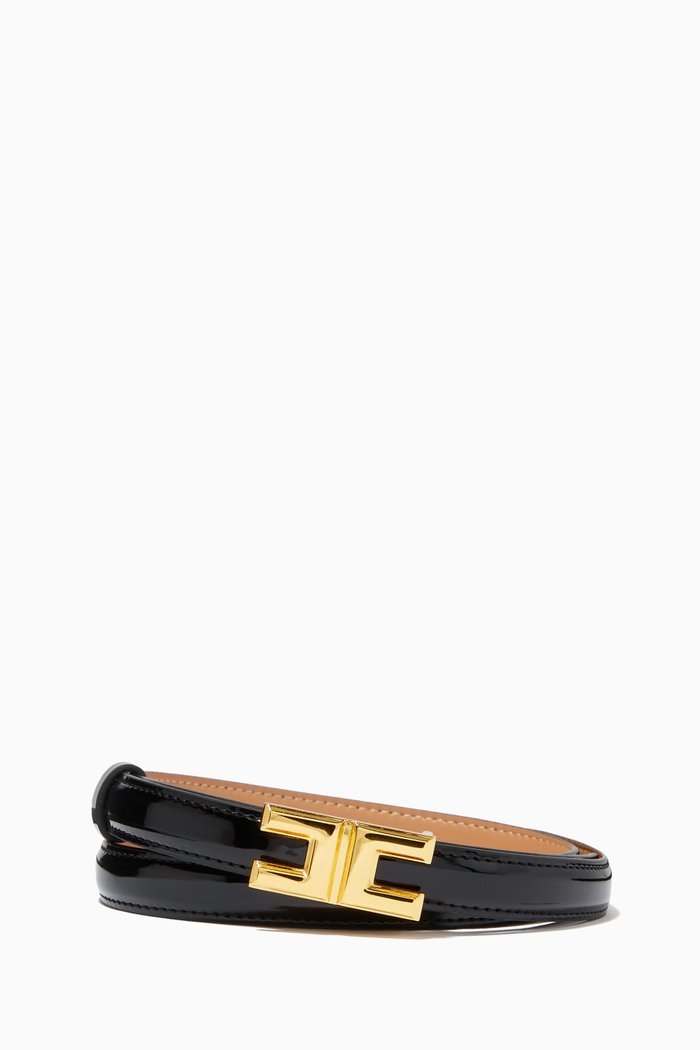 

Logo Belt in Patent Faux Leather, Black