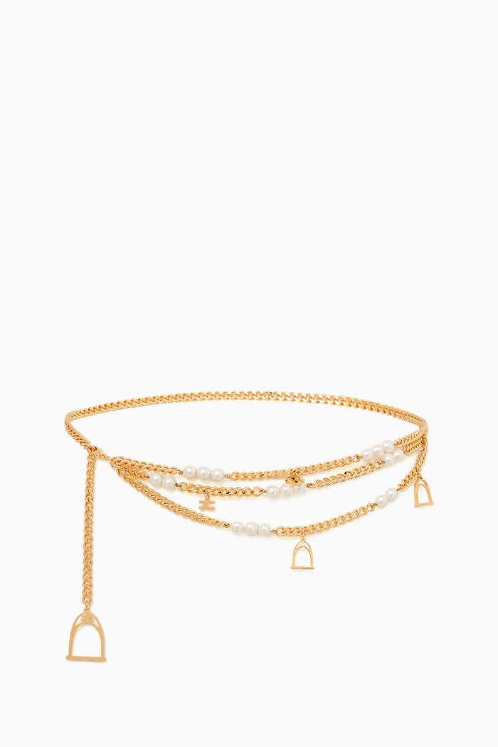 

Horse Stirrup Chain Belt with Pearls, Gold