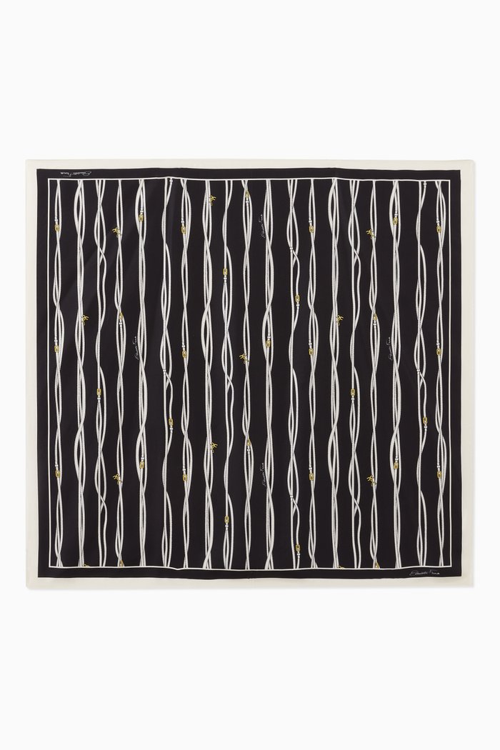 

Large Foulard Scarf in Logo Belt Silk Twill, Black