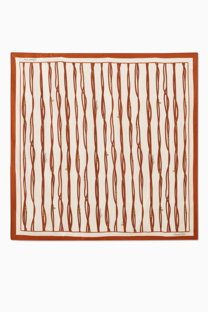 

Large Foulard Scarf in Logo Belt Silk Twill, Brown