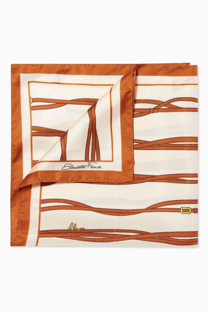 

Small Foulard Scarf in Logo Belt Silk Twill, Brown