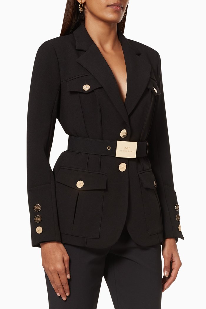 

Army-chic Jacket with Logo Belt in Crepe, Black
