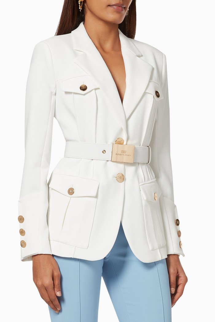 

Army-chic Jacket with Logo Belt in Crepe, White