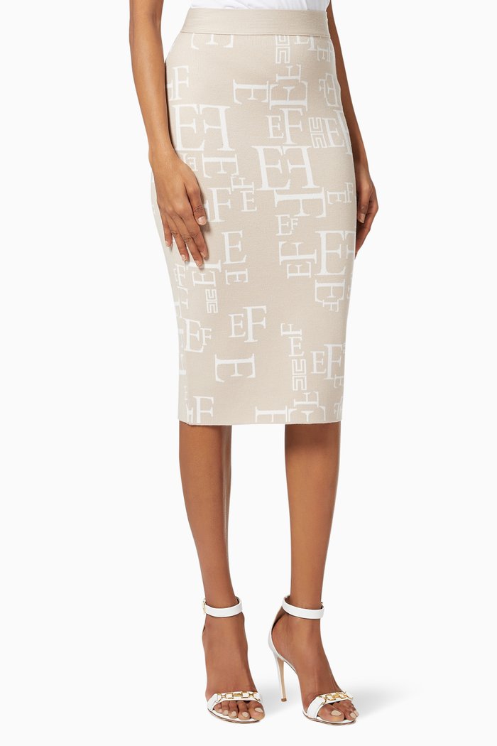 

Midi Skirt in Logo Lettering Jacquard Knit, White
