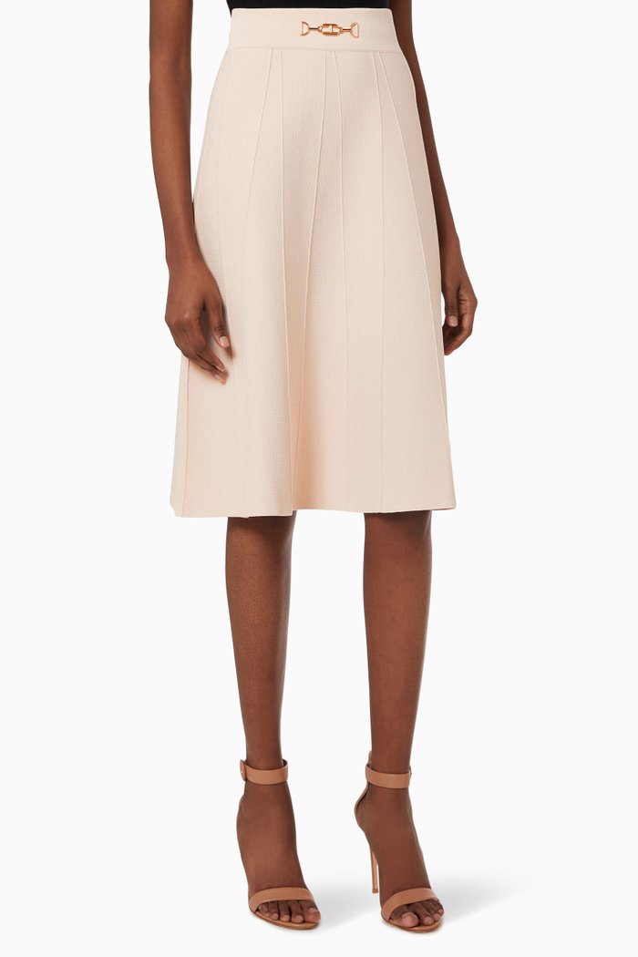 

Horsebit Flared Skirt in Viscose Knit, White