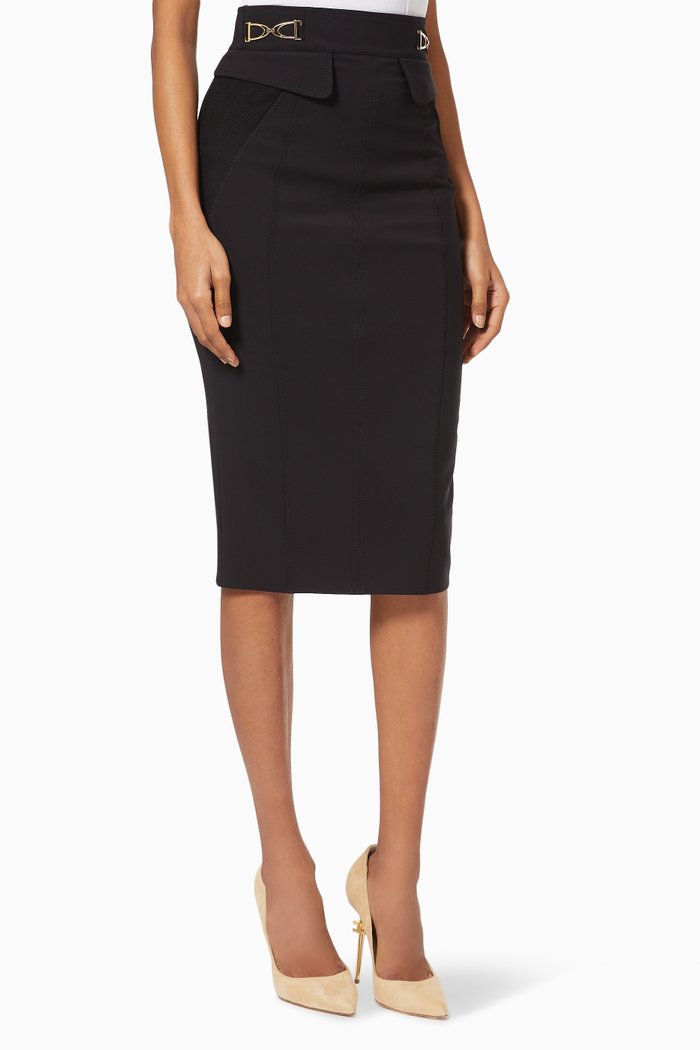 

Pencil Skirt in Textured Fabric, Black