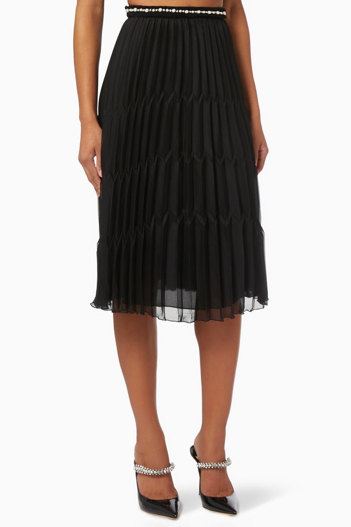 

Pleated Midi Skirt in Organza Voile, Black