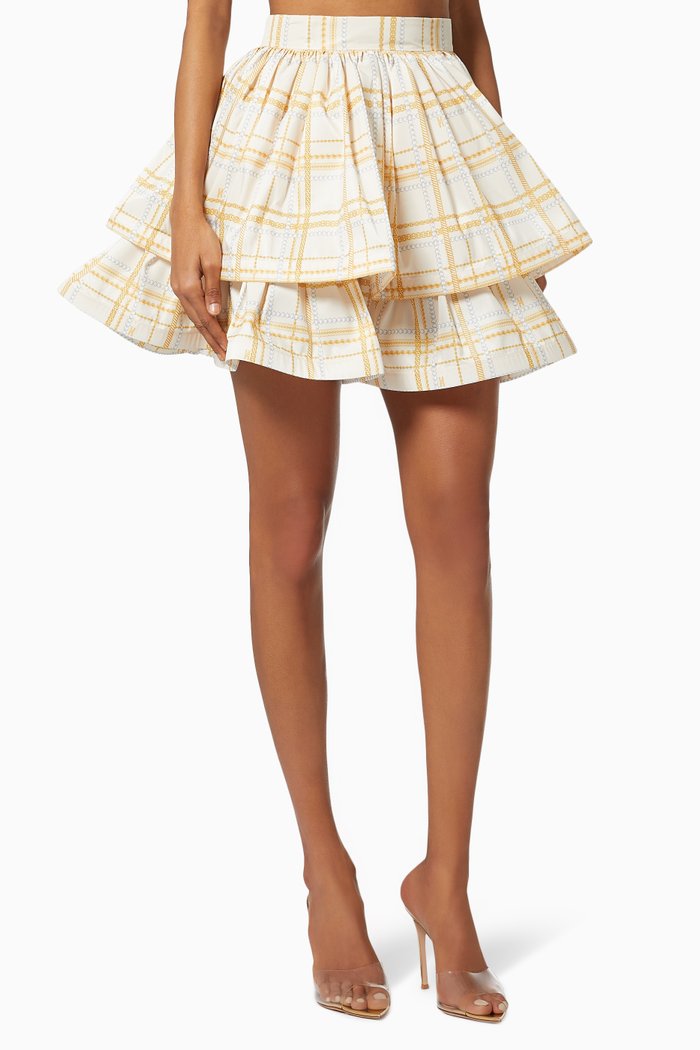 

Mini Skirt in Chain Check Ottoman Knit, White