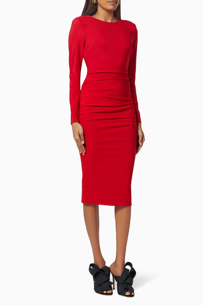 

Sheath Dress with Maxi Bow in Technical Drill Fabric, Red