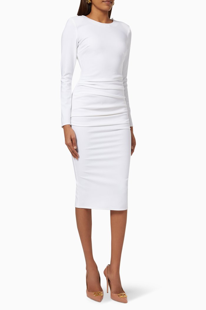

Sheath Dress with Maxi Bow in Technical Drill Fabric, White