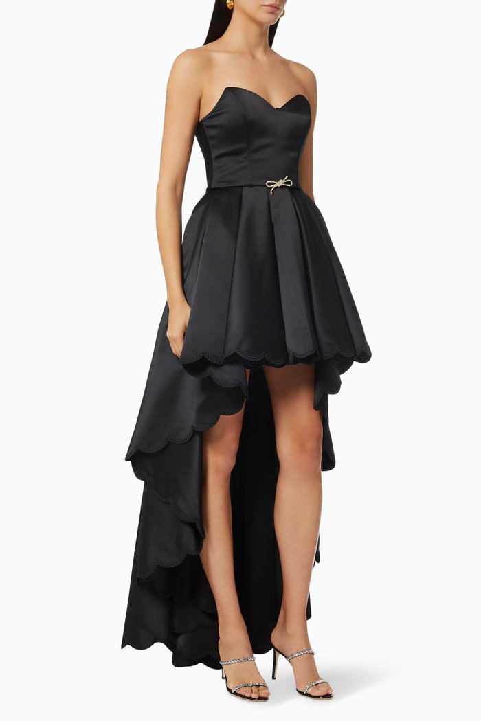 

Flounce Dress in Duchess Satin, Black