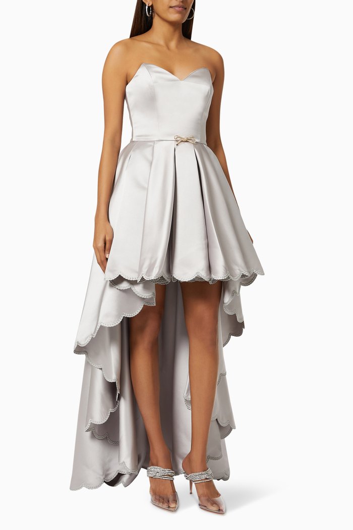 

Flounce Dress in Duchess Satin, Grey