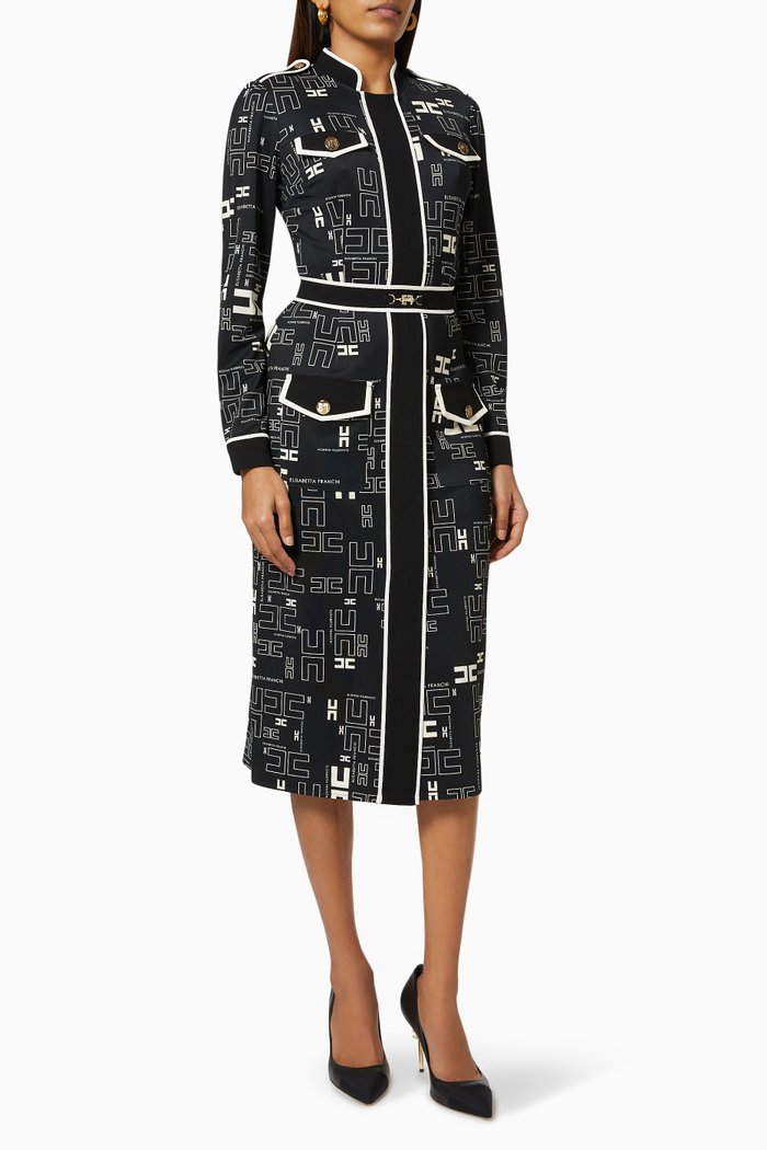 

Shirt Dress in Logo Viscose Jersey, Black