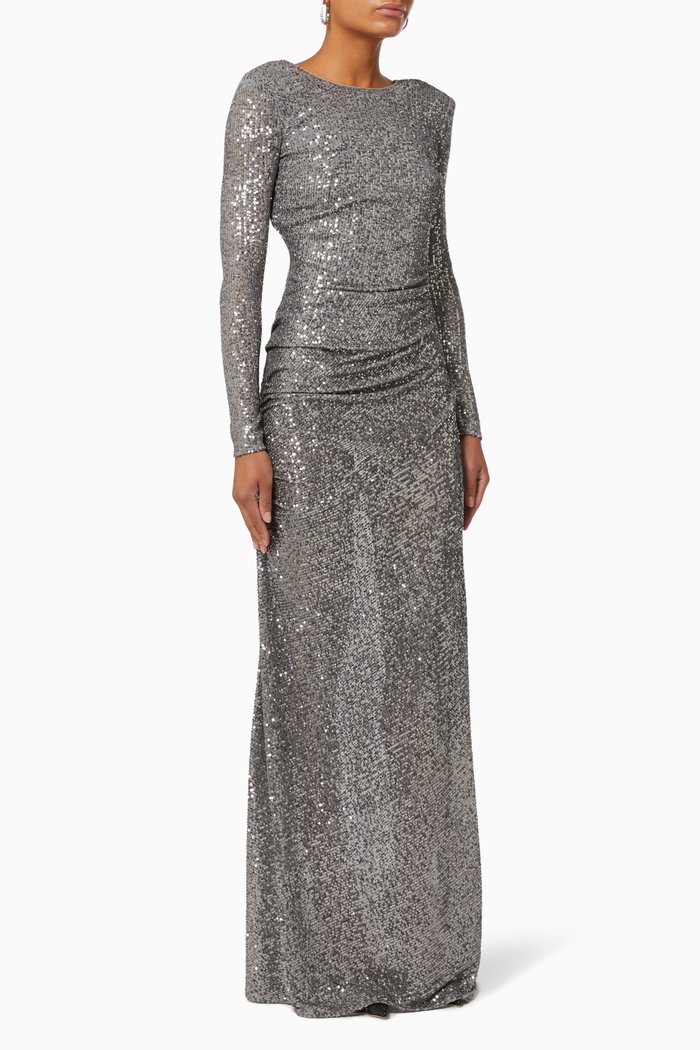 

Mermaid Gown in Sequinned Mesh, Grey