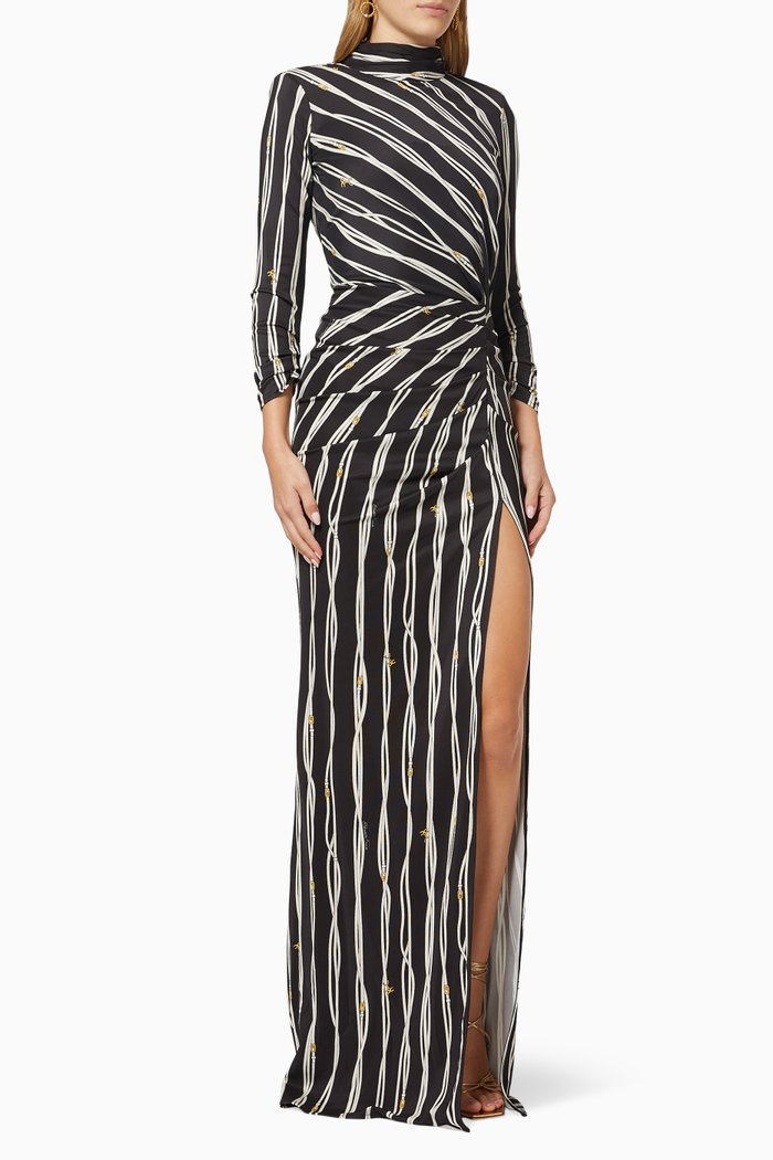 

Maxi Dress in Logo Belt Viscose Jersey, Black