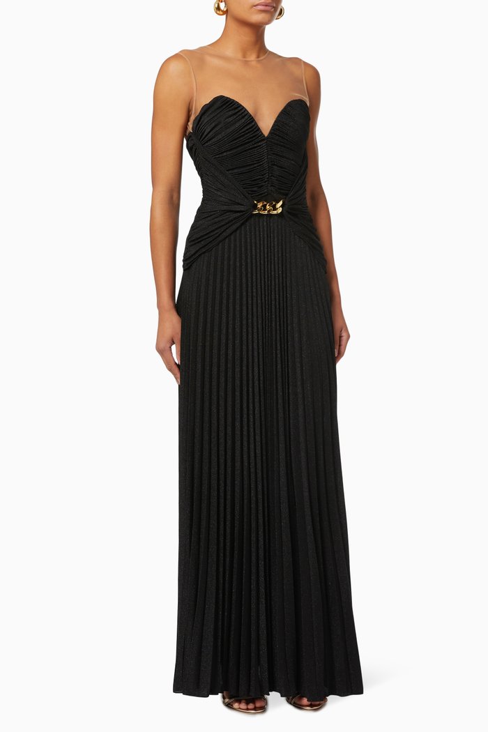 

Pleated Maxi Dress in Lamé Jersey, Black