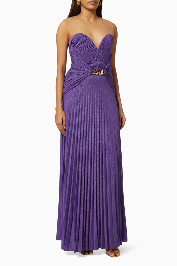 

Pleated Maxi Dress in Lamé Jersey, Purple